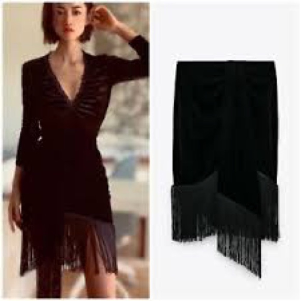 Fringe velvet skirt